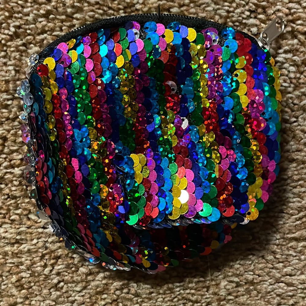 Rainbow sequined zip coin purse